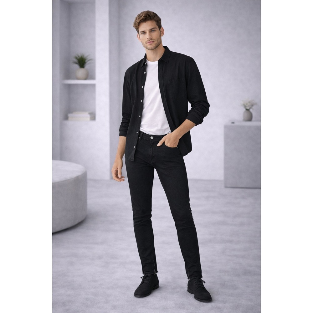 HELMUT LANG Black Slim Straight‎ Jeans Zip Hem Italy Made Unisex 32 Men 29 Woman